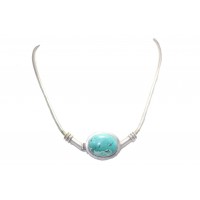 Silver Necklace Turquoise Sterling 925 Pendant Gem Stone Designer Handmade B265